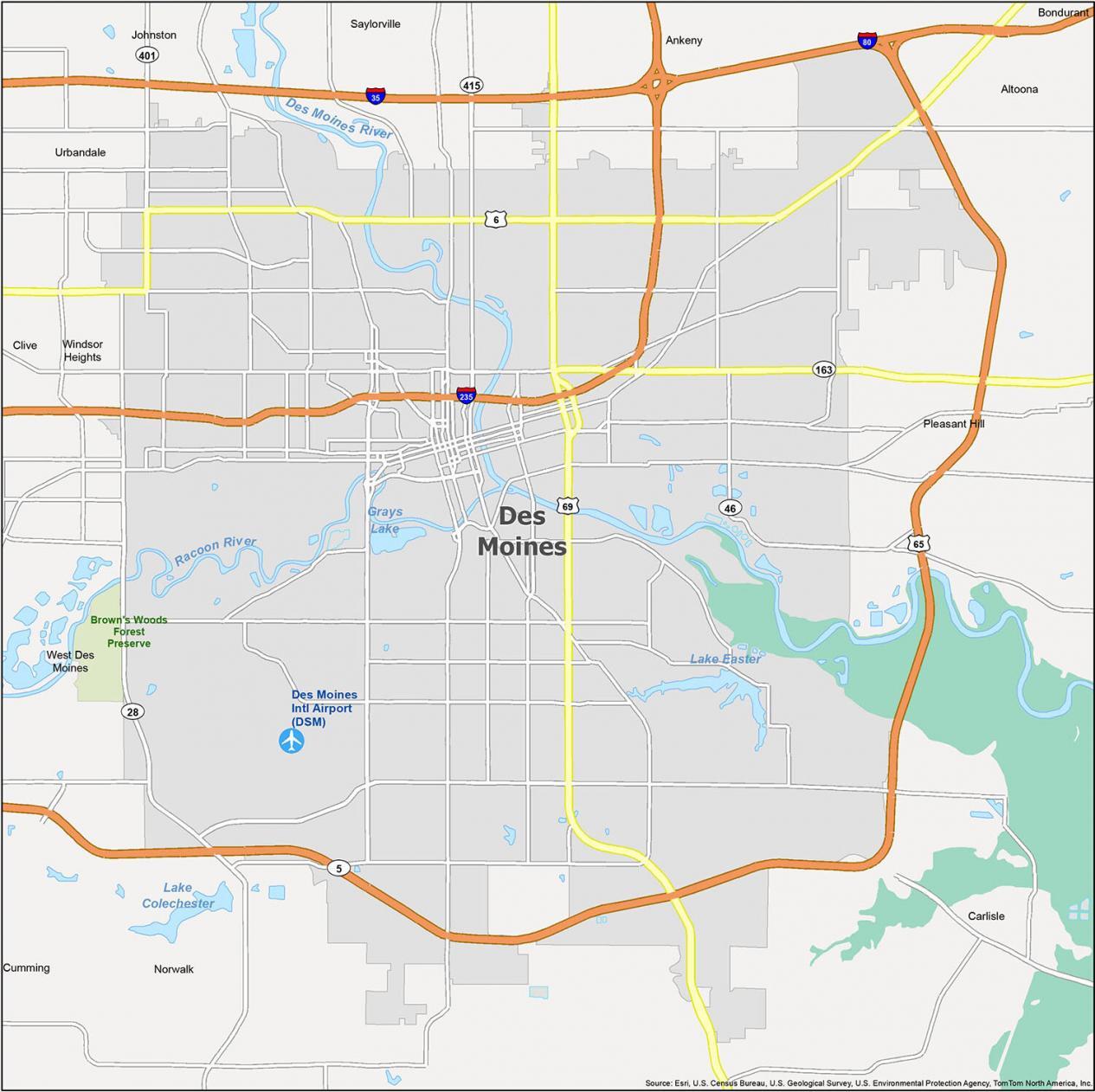 Des Moines Map Iowa Gis Geography