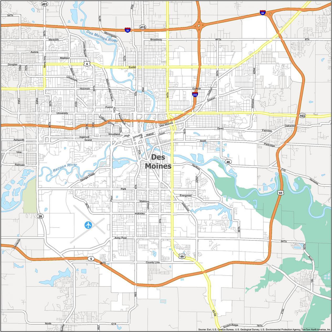 Des Moines Map Iowa GIS Geography   Des Moines Road Map 1265x1265 