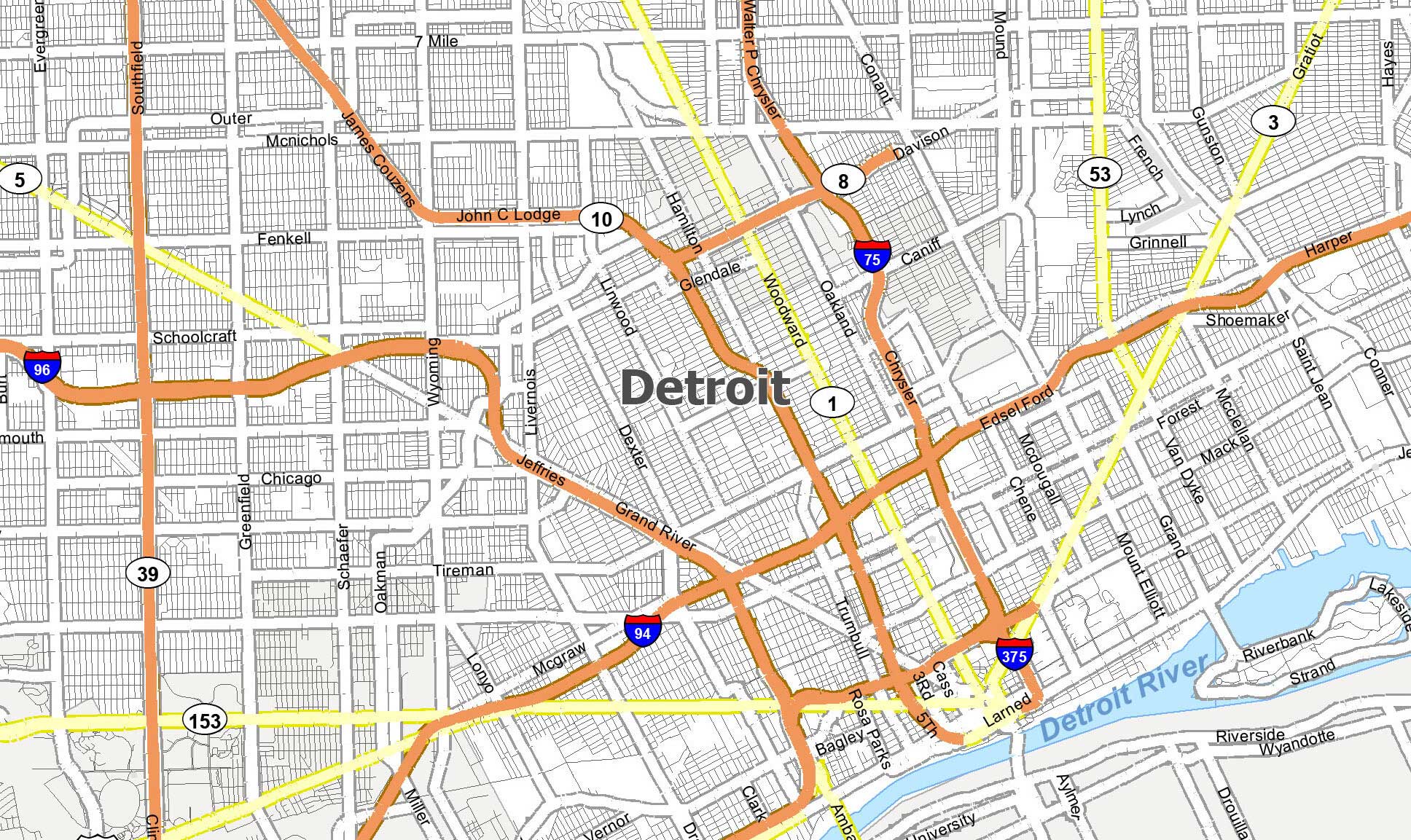 Detroit City Map Downtown - Dione Frankie