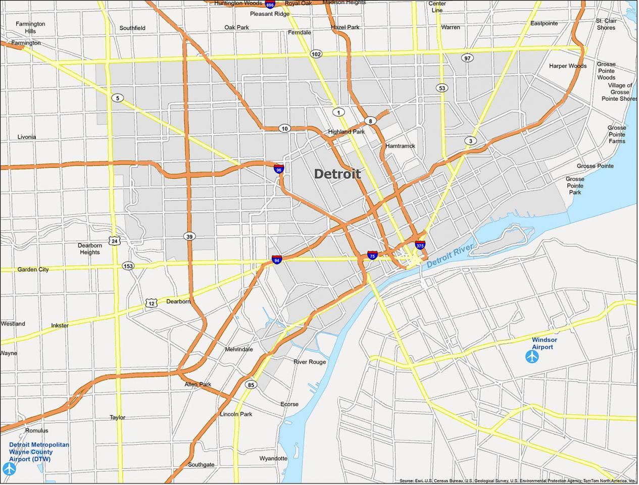 Detroit City Limits Map Map Of Detroit, Michigan - Gis Geography