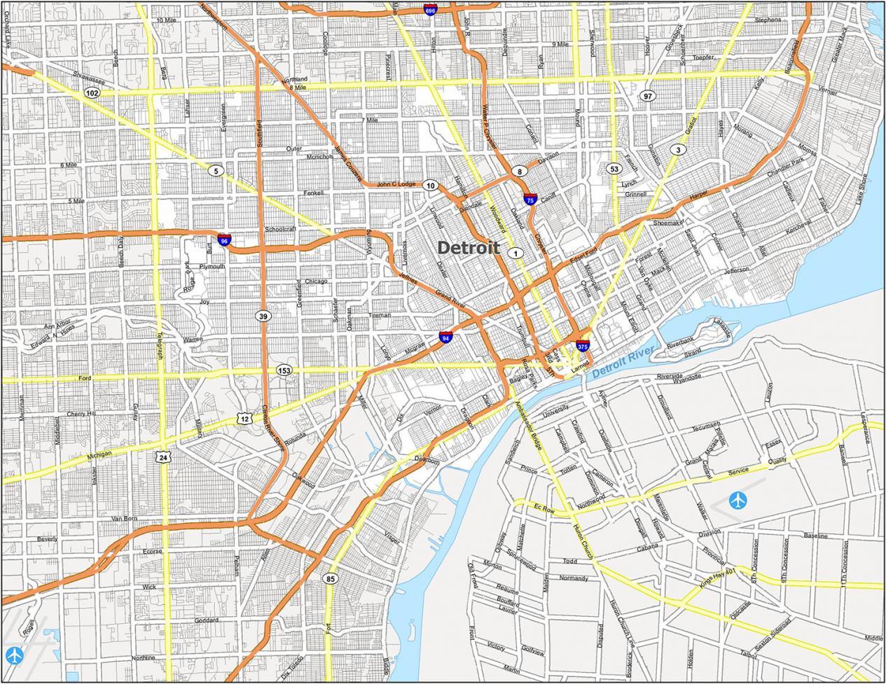 Detroit City Limits Map Map Of Detroit, Michigan - Gis Geography