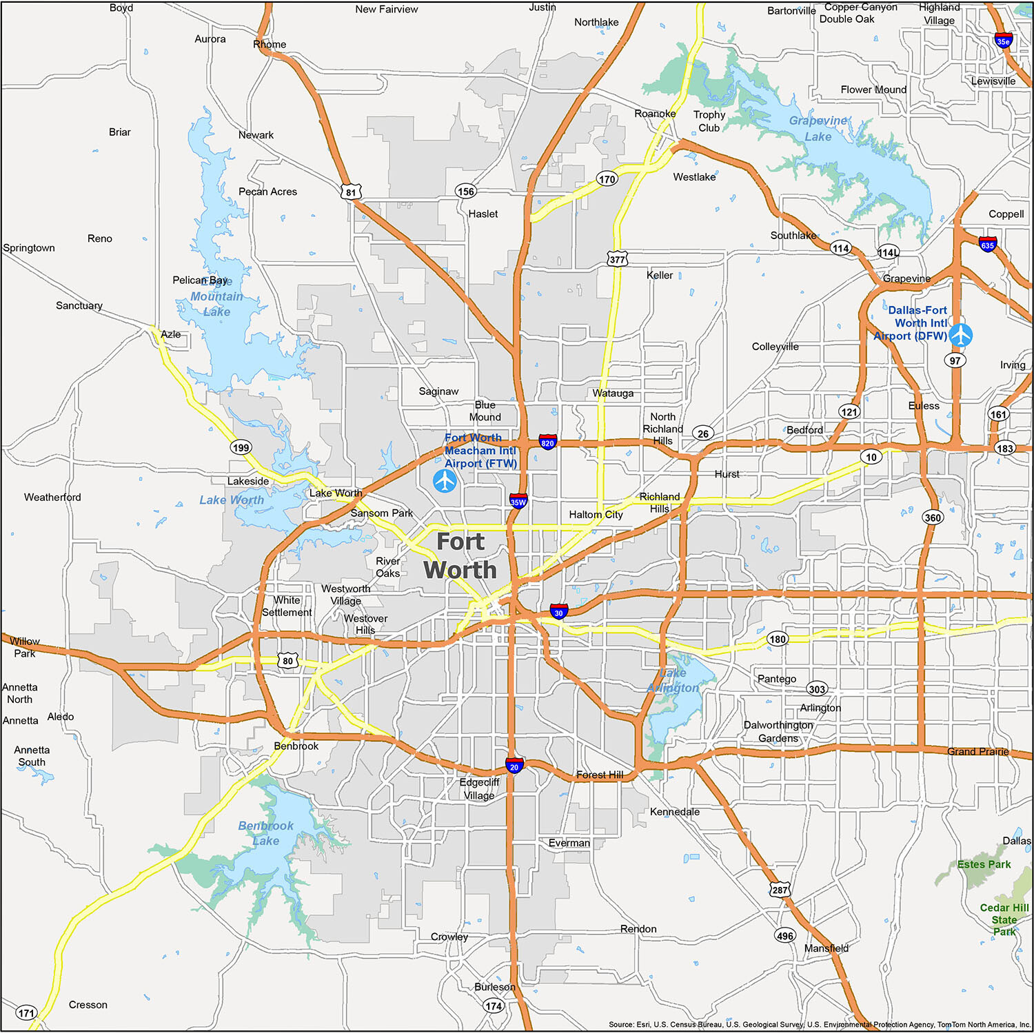 Fort Worth Reference Map.