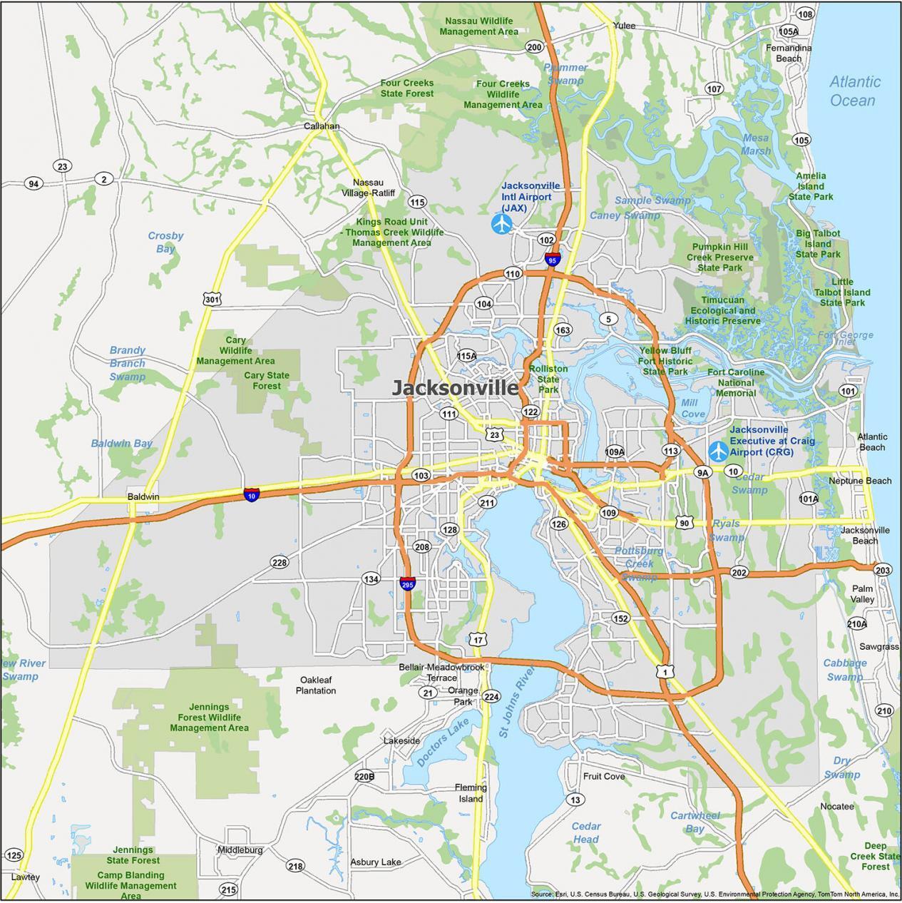 Show Me Jacksonville Florida On A Map Map Of Jacksonville, Florida - Gis Geography