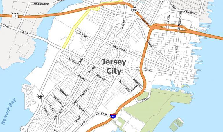 Map of Jersey City, New Jersey