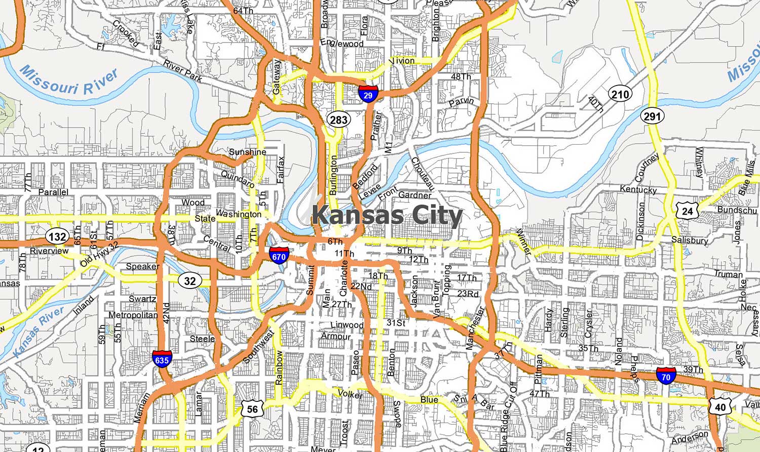 Kansas City Map Missouri GIS Geography   Kansas City Map Feature 