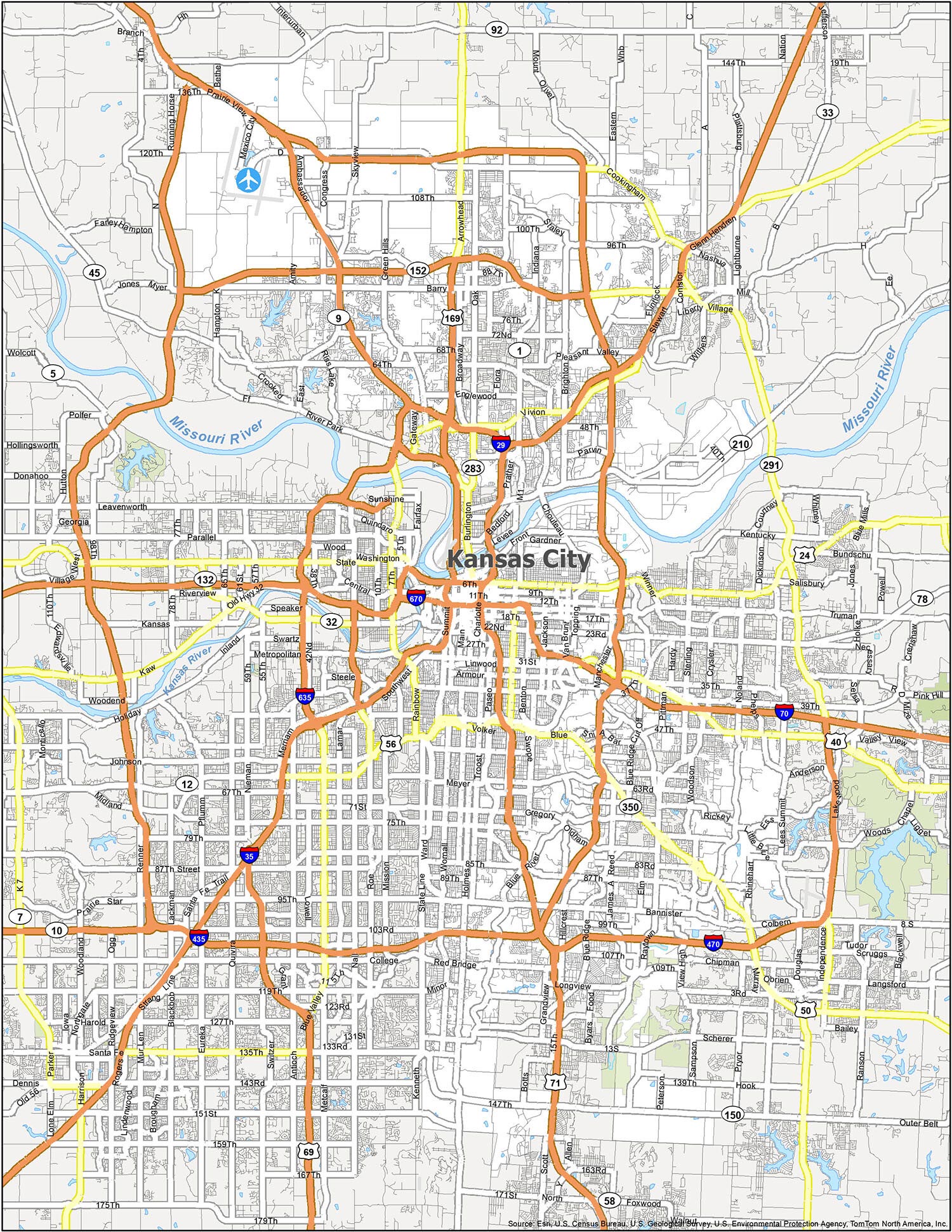Google Map of Kansas City, Missouri, USA - Nations Online Project