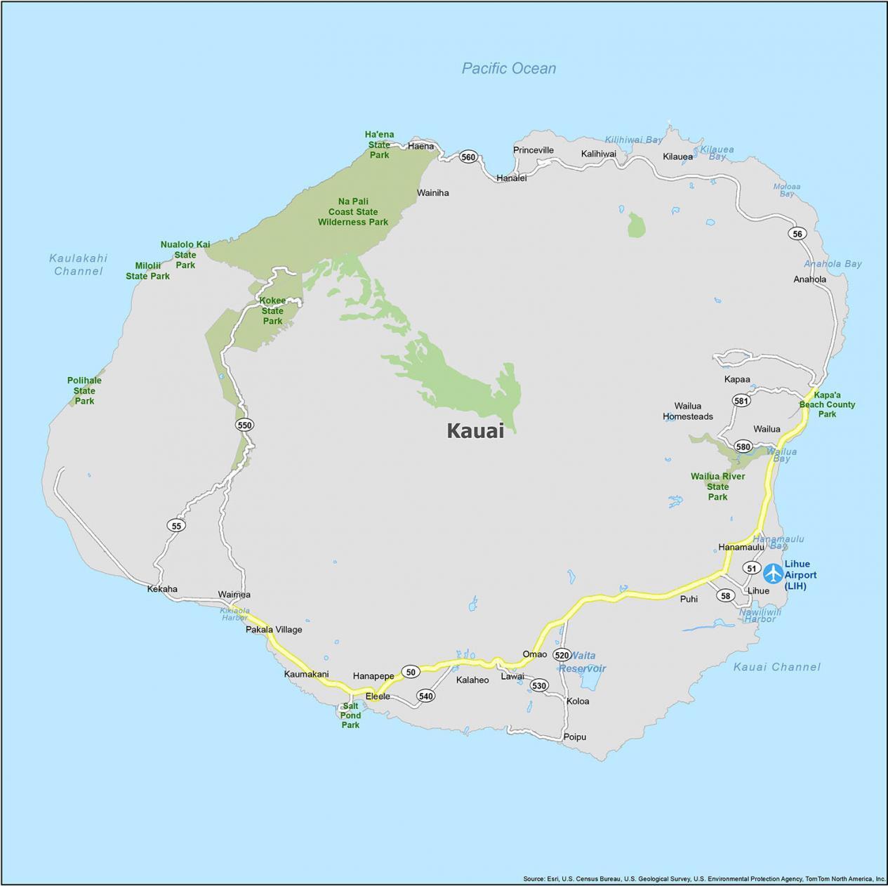 Kauai Island Map, Hawaii GIS Geography