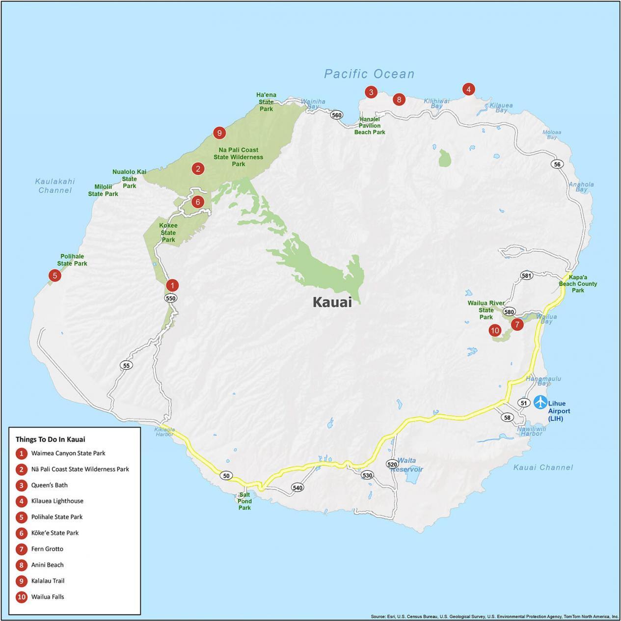 Kauai Island Map Hawaii GIS Geography   Kauai Things To Do 1265x1265 