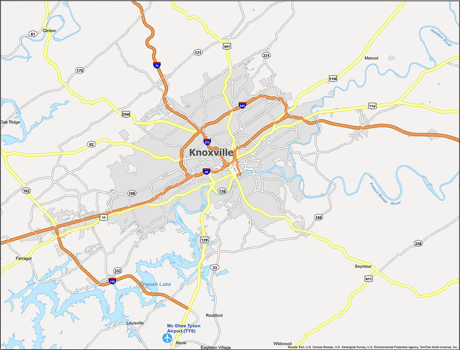 Map Of Knoxville Tennessee GIS Geography