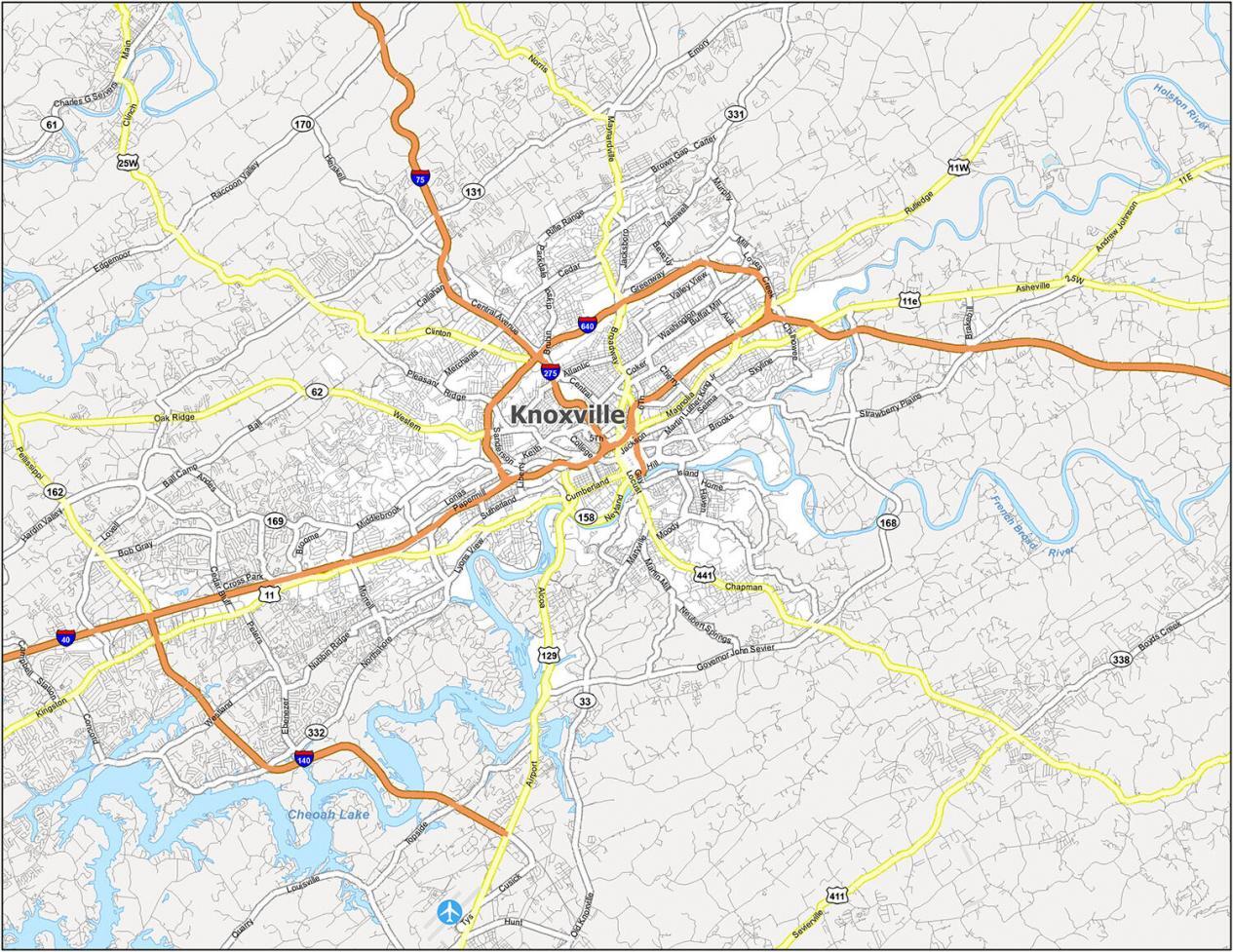 Map Of East Tennessee Area Get Latest Map Update   Knoxville Road Map 1265x977 