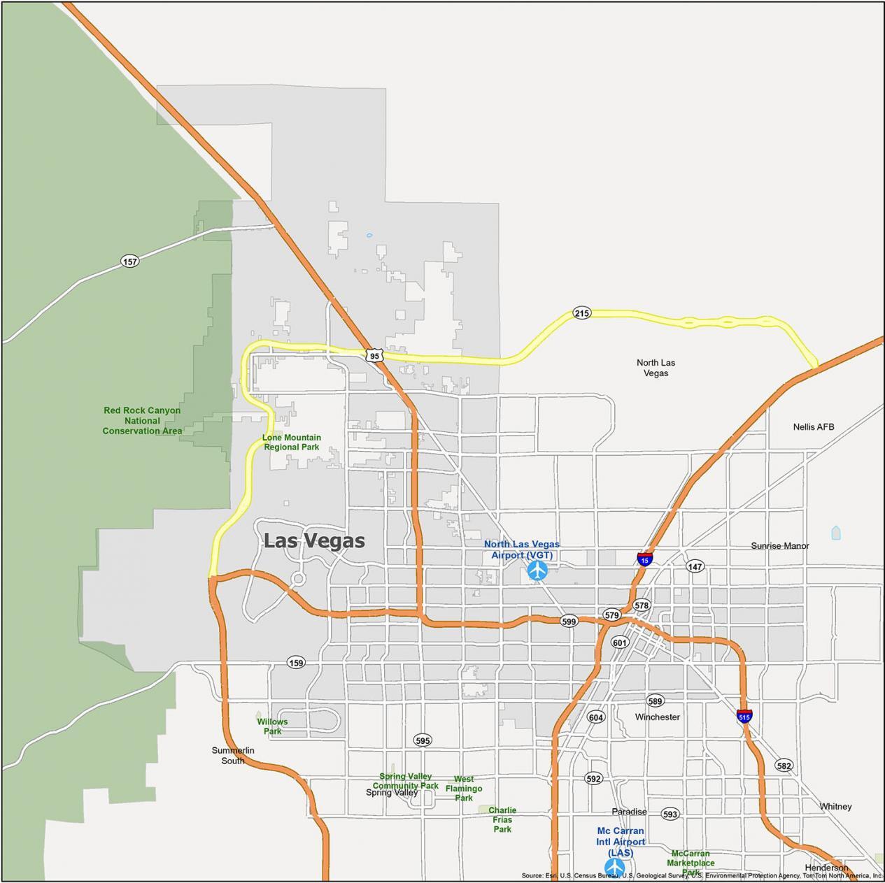 Large detailed Las Vegas downtown map, Las Vegas, Nevada state, USA, Maps of the USA