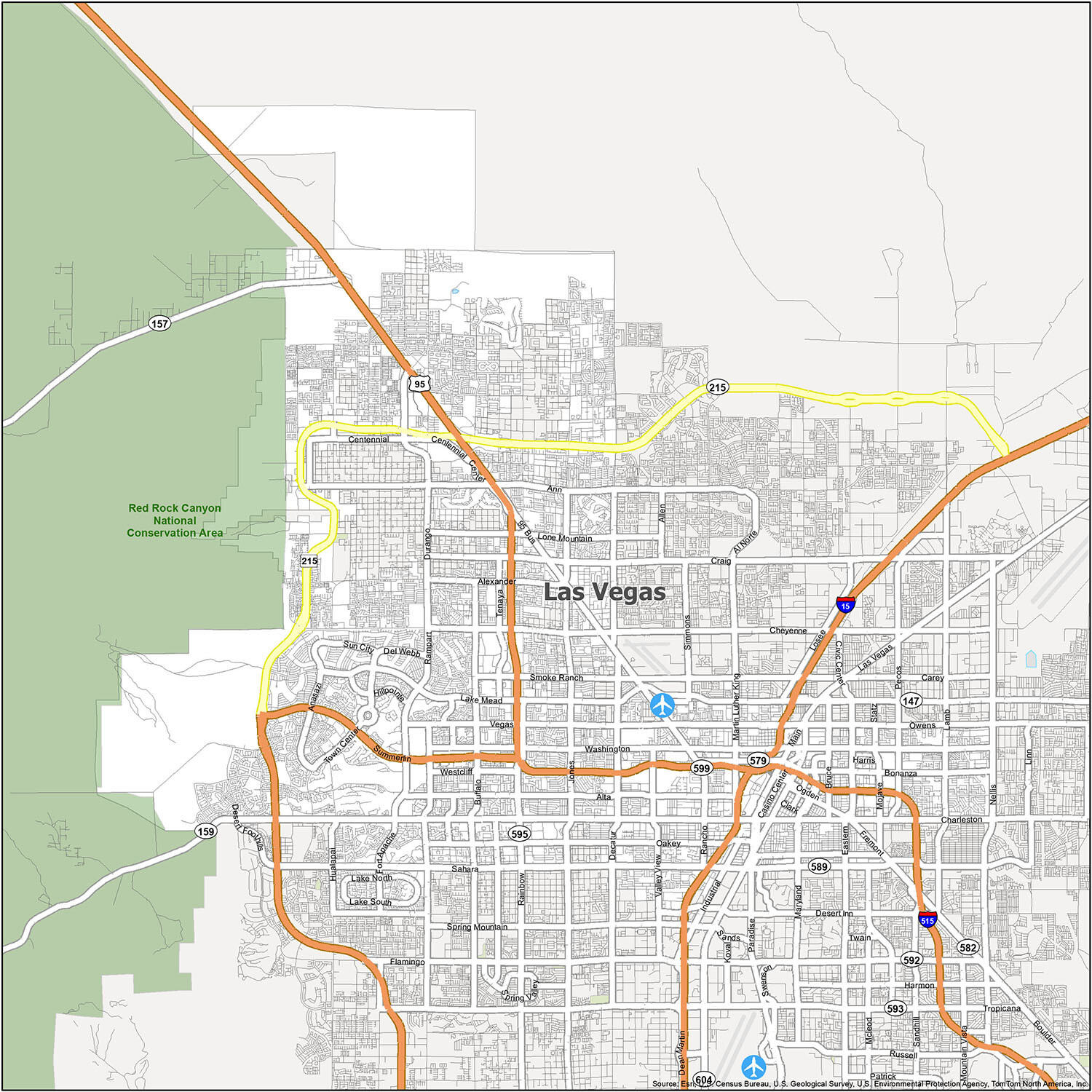 Large map of the Las Vegas strip, Las Vegas, Nevada state, USA, Maps of  the USA