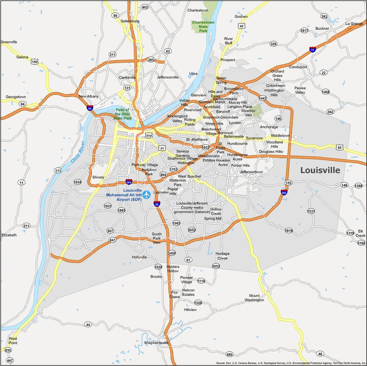 Louisville Map Kentucky 1265x1262 