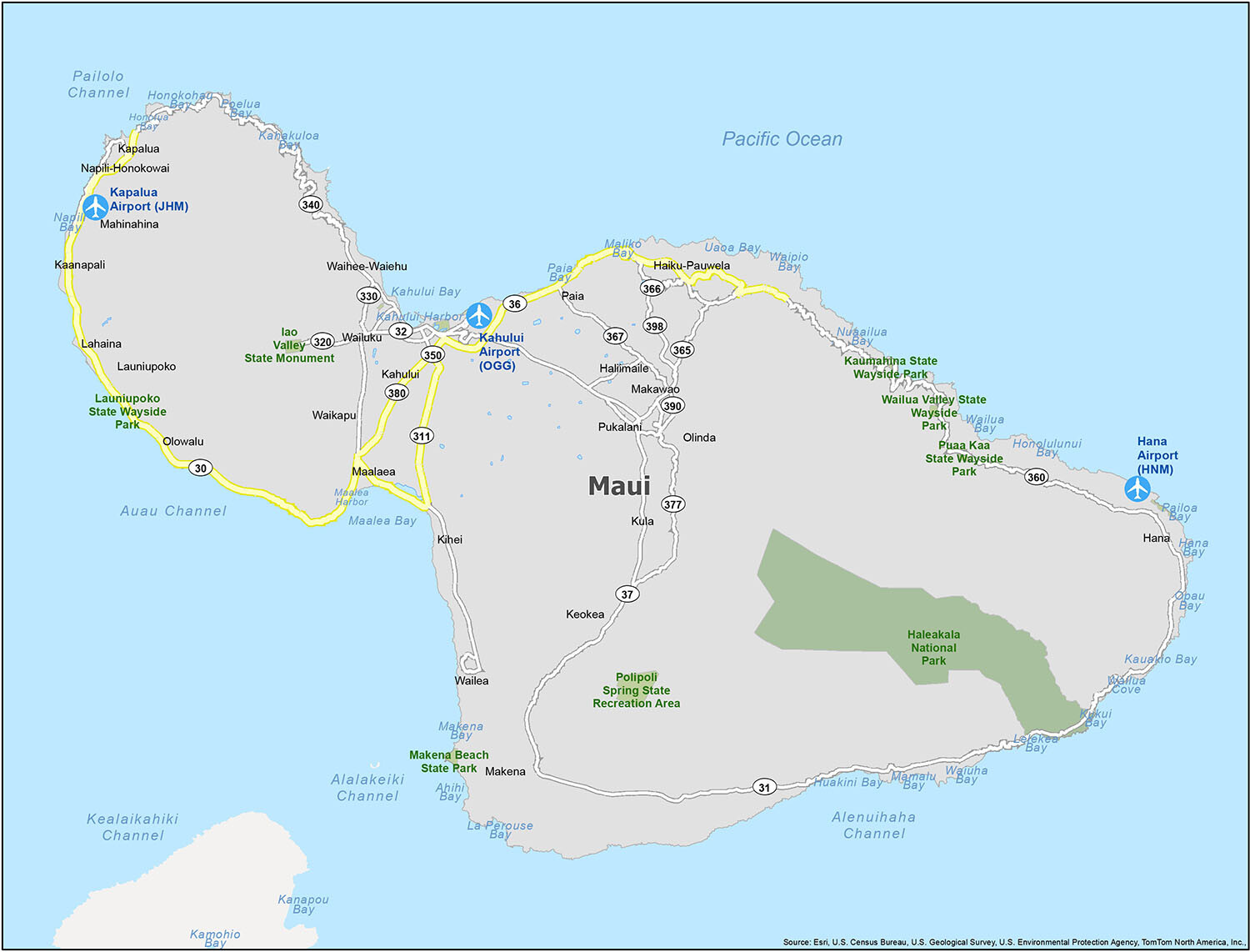 Map of Maui Island, Hawaii GIS Geography