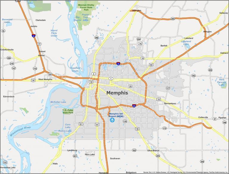 Map of Memphis, Tennessee GIS Geography