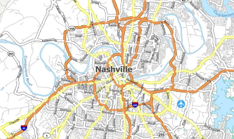 Nashville Map, Tennessee