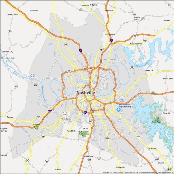 Nashville Map, Tennessee - GIS Geography