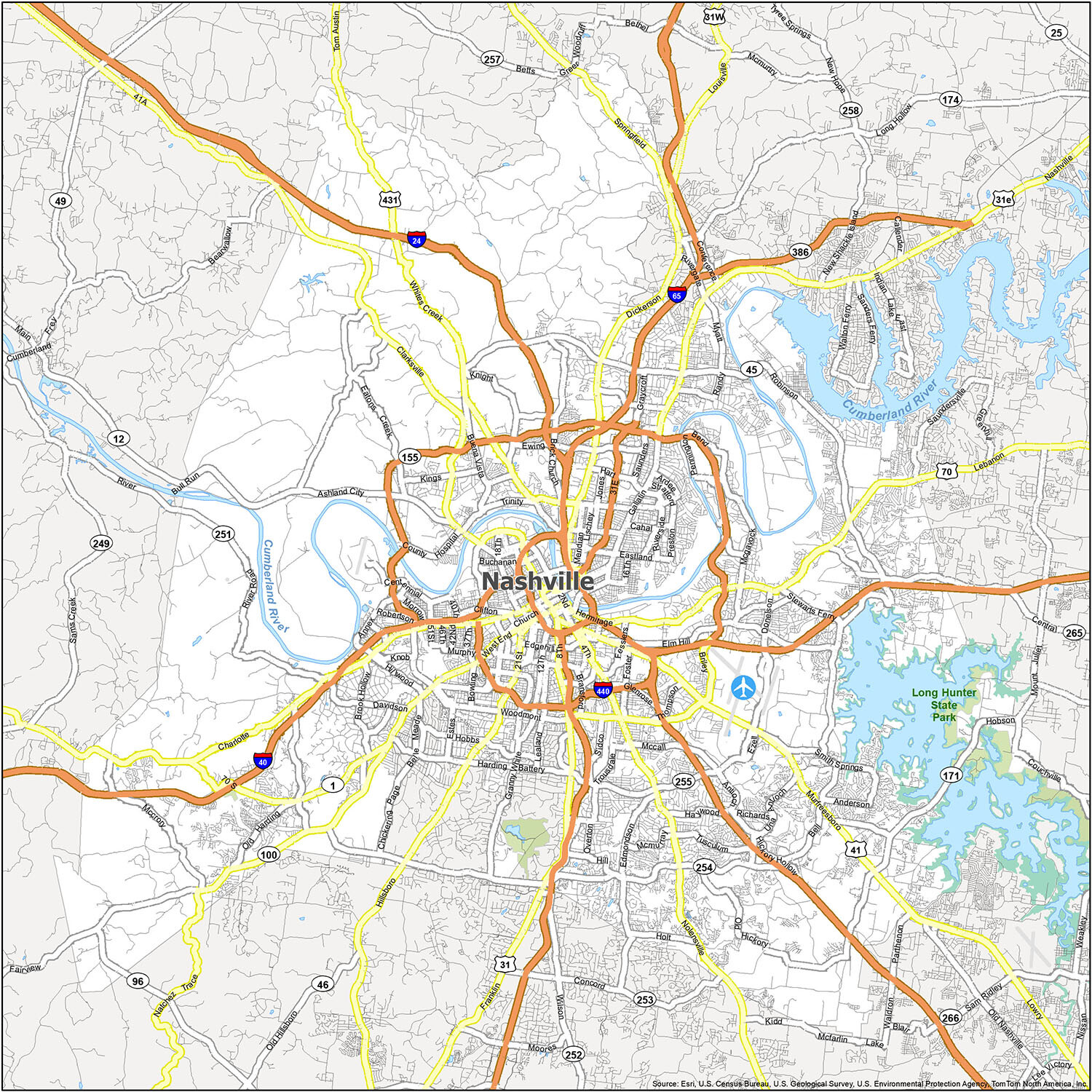 Nashville Metro Area Map Nashville Map, Tennessee - Gis Geography