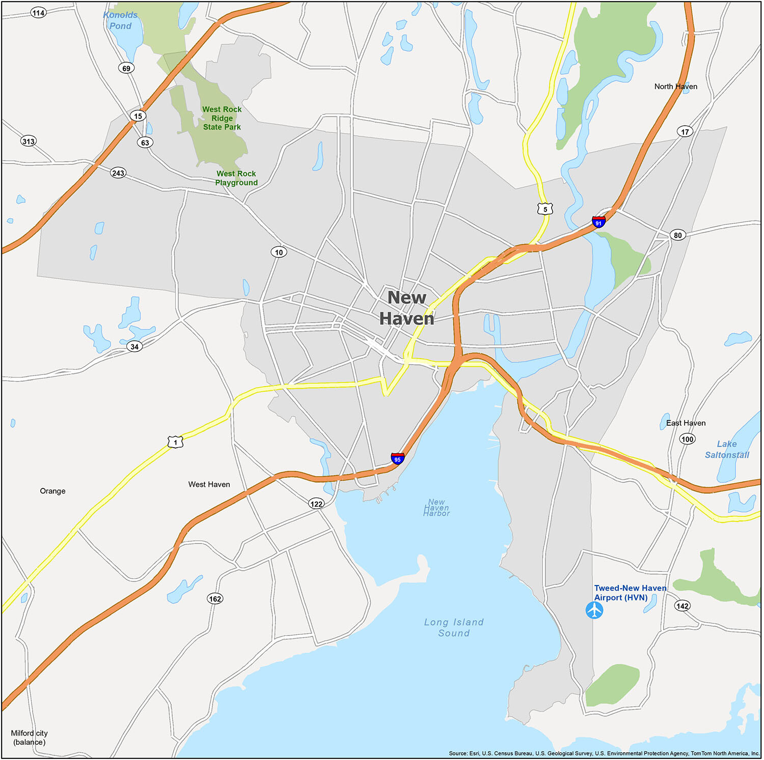 University Of New Haven Road Map New Haven Connecticut Map - Gis Geography