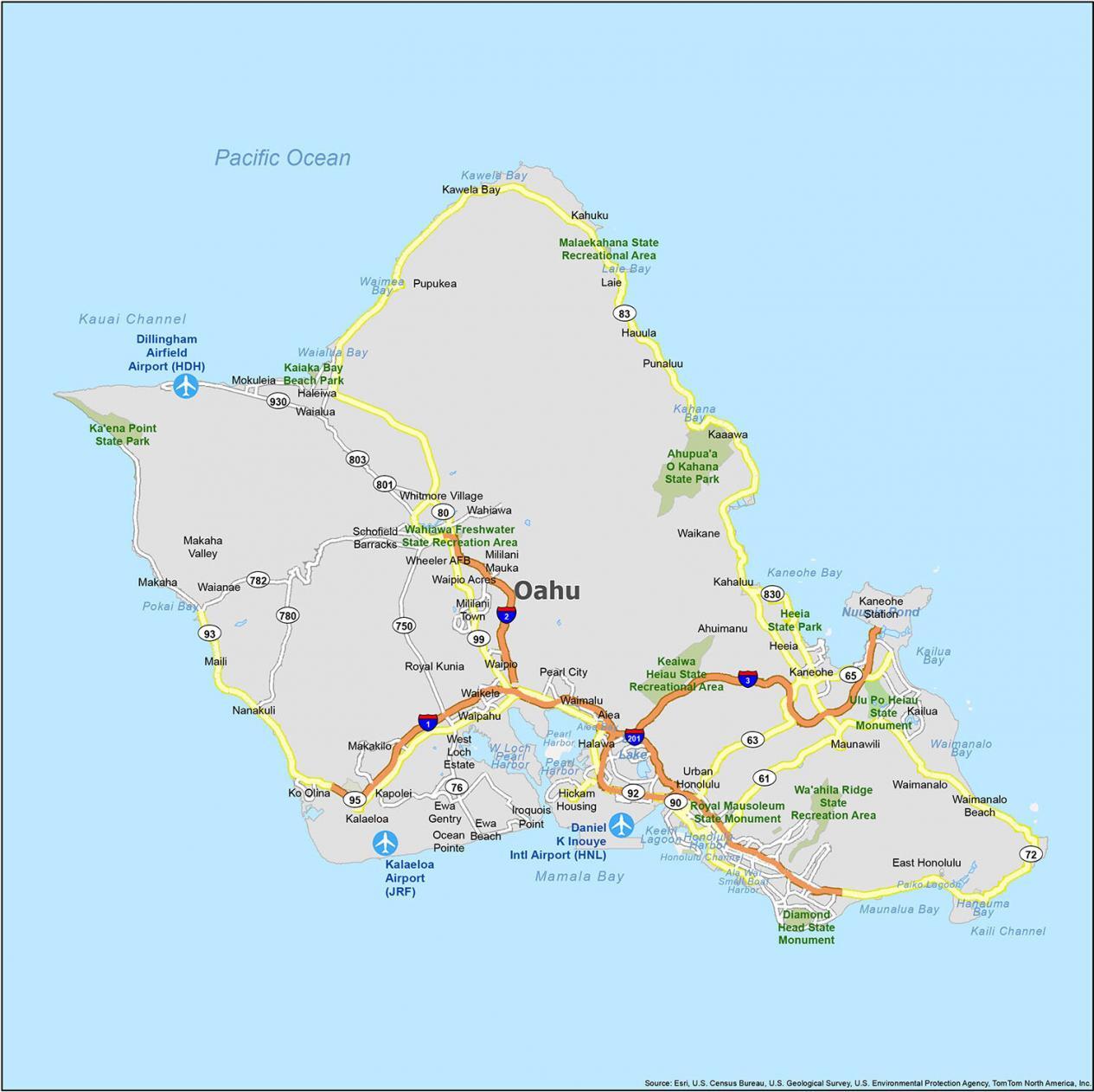 Honolulu Island Map   Oahu Map Hawaii 1265x1262 