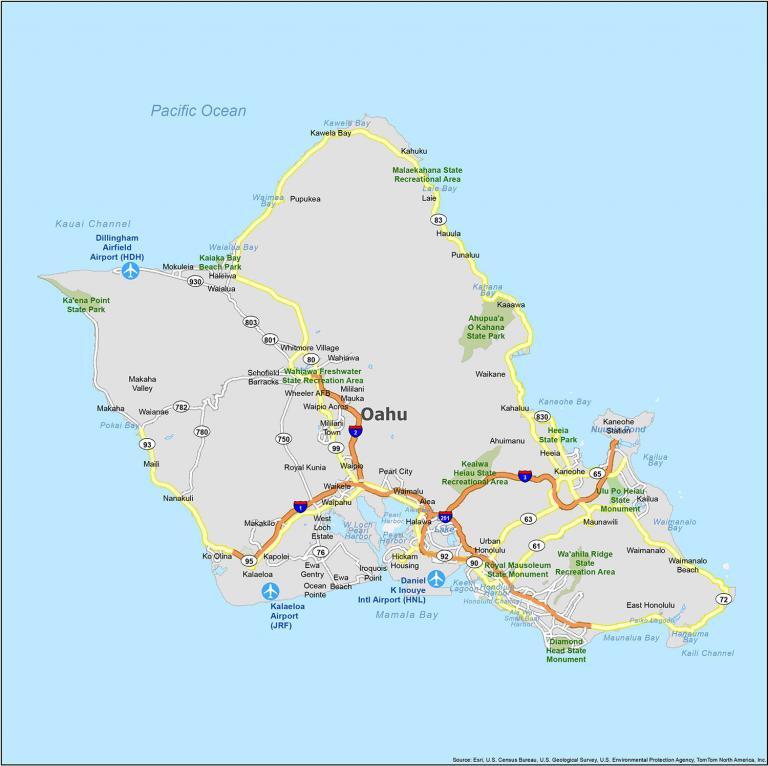 Map of Oahu Island, Hawaii - GIS Geography
