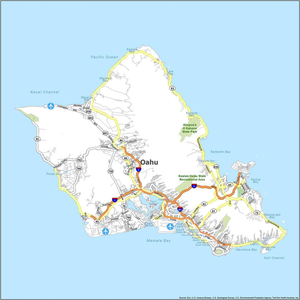 Honolulu Island Map   Oahu Road Map 1265x1265 