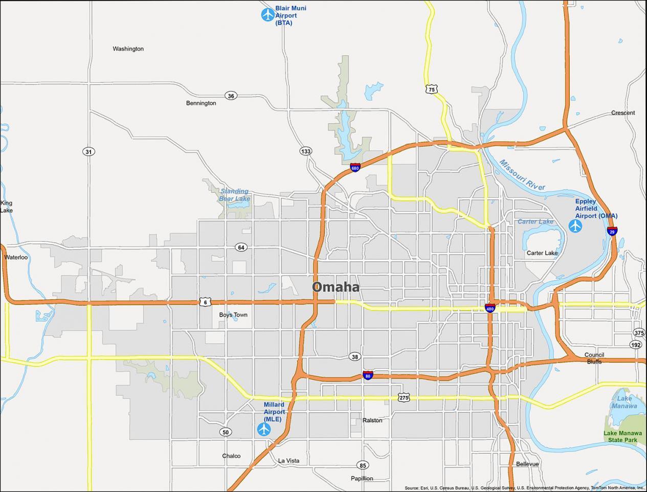 Omaha Map Nebraska 1265x962 