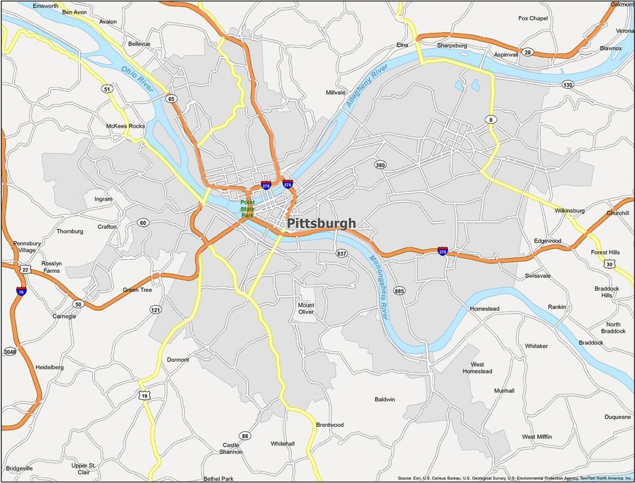 Pittsburgh Map Pennsylvania 1265x963 