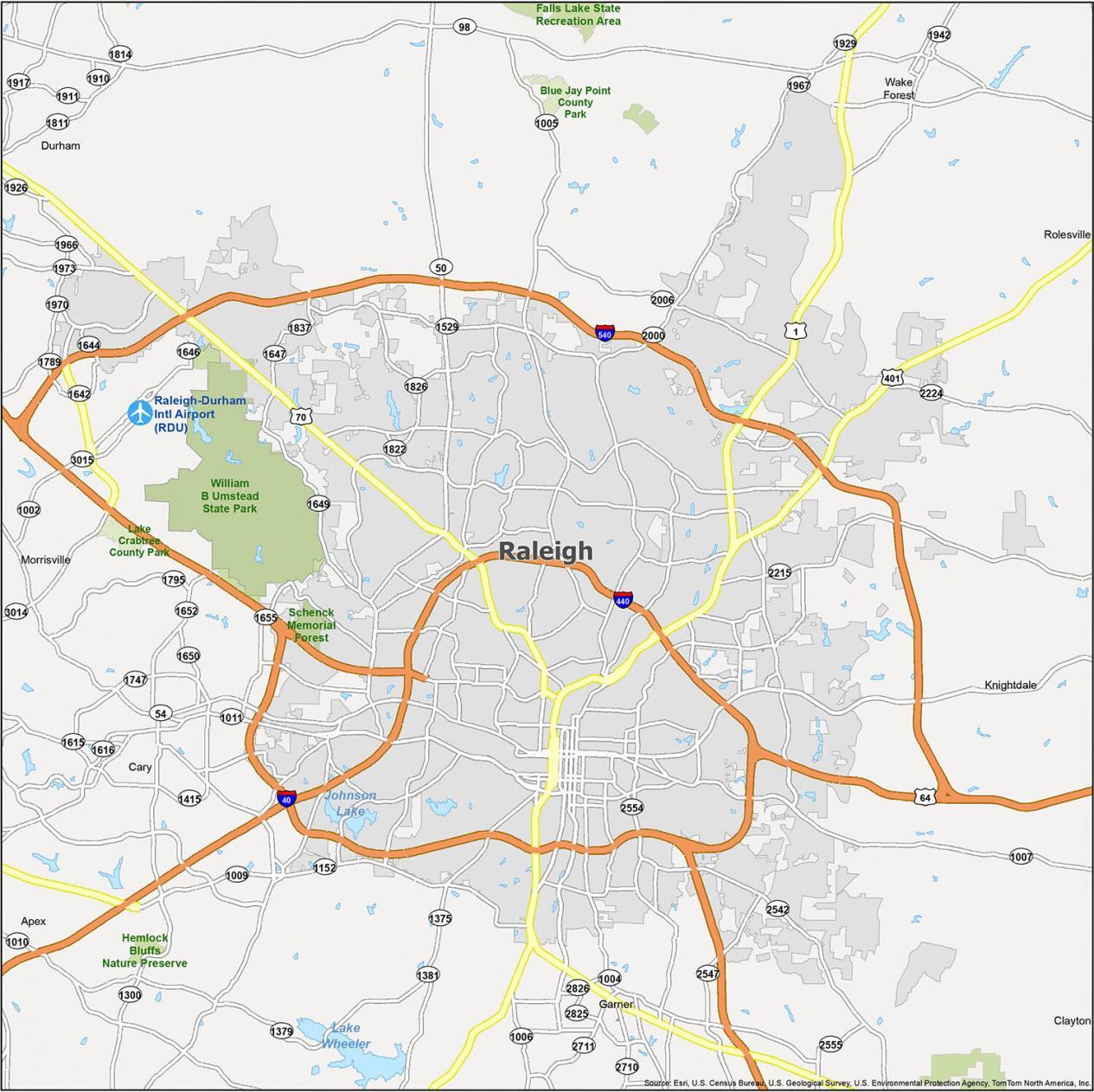 On A Map The North Carolina Cities Of Raleigh Durham And Chapel Hill ...