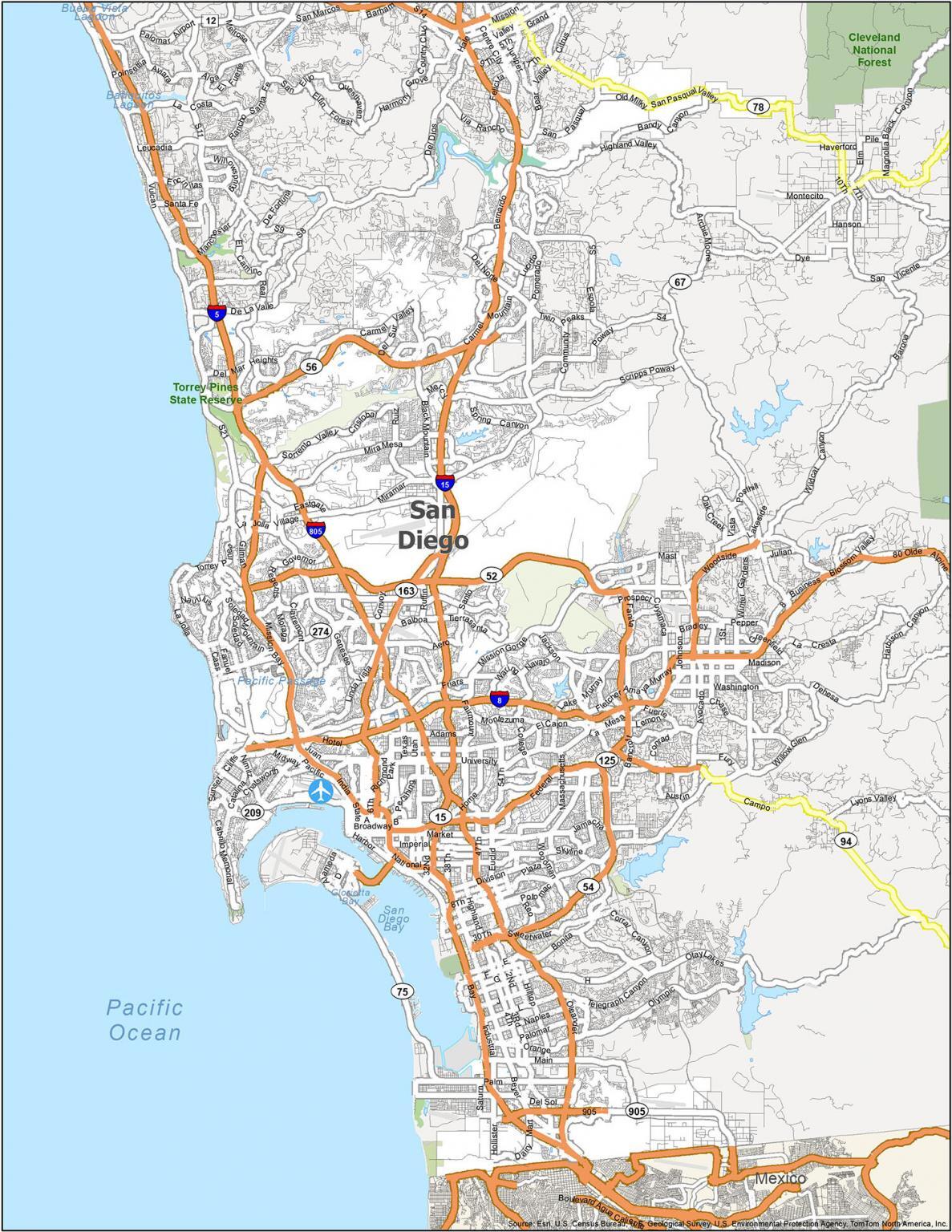 Map of San Diego, California GIS Geography