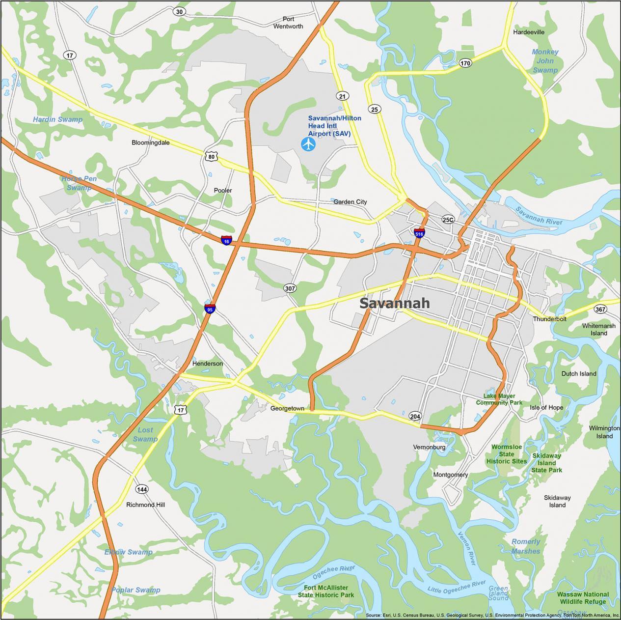 Savannah City Limits Map Savannah Georgia Map - Gis Geography