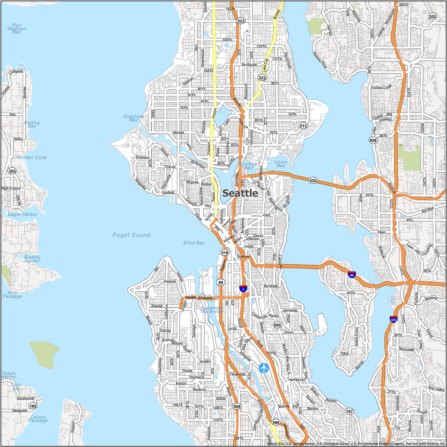 Map of Seattle Washington GIS Geography