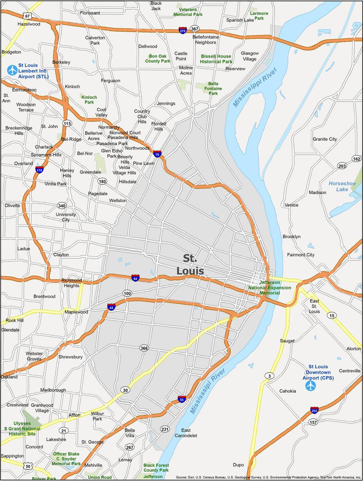 Google Map of the City of Saint Louis, Missouri, USA - Nations Online  Project