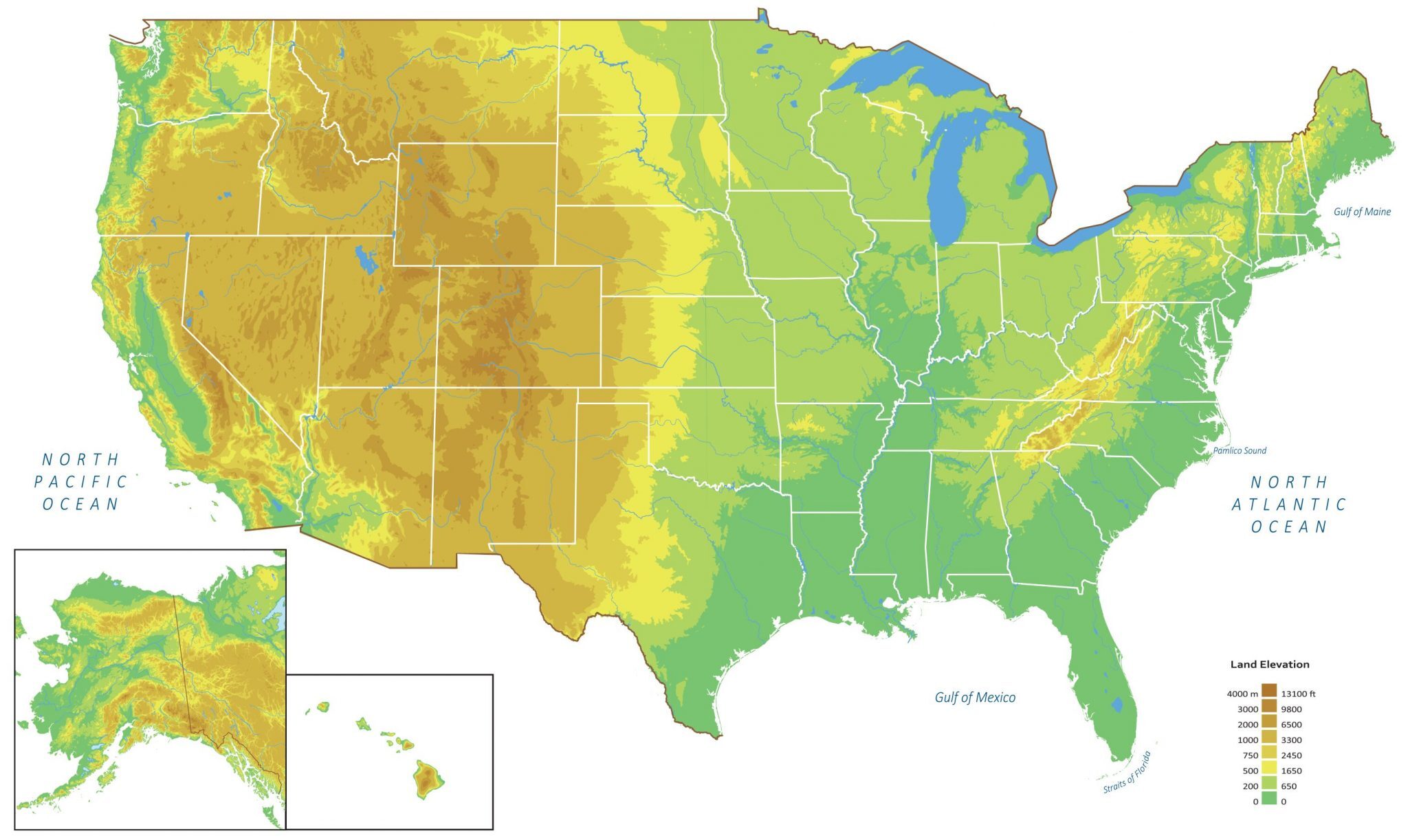 Us Elevation Map And Hillshade Gis Geography 9789
