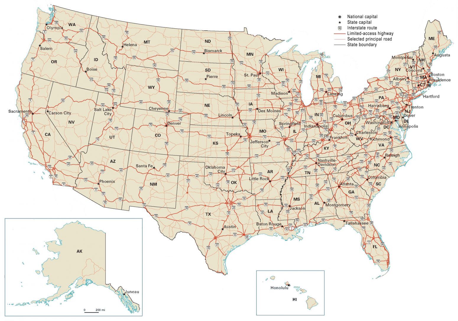 Printable Road Maps   US Road Map 1550x1088 