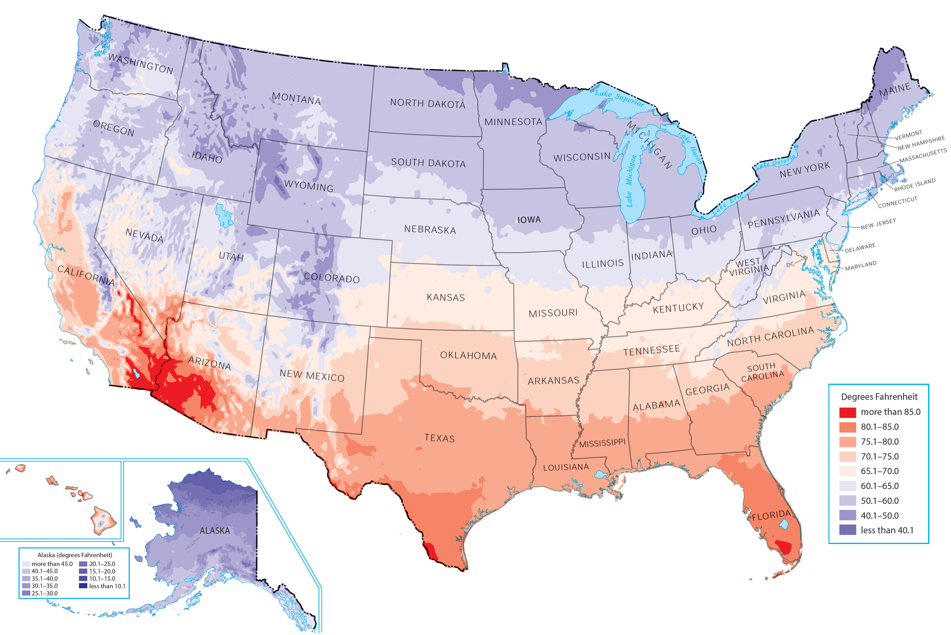 where is it 70 degrees year-round in the united states