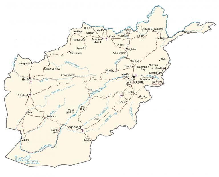 Afghanistan Map – Cities and Roads