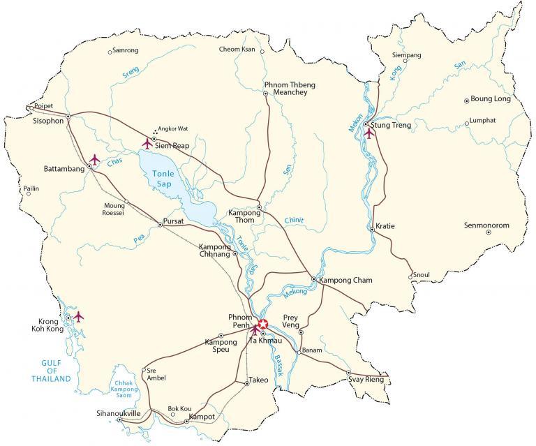 Cambodia Map – Cities and Roads