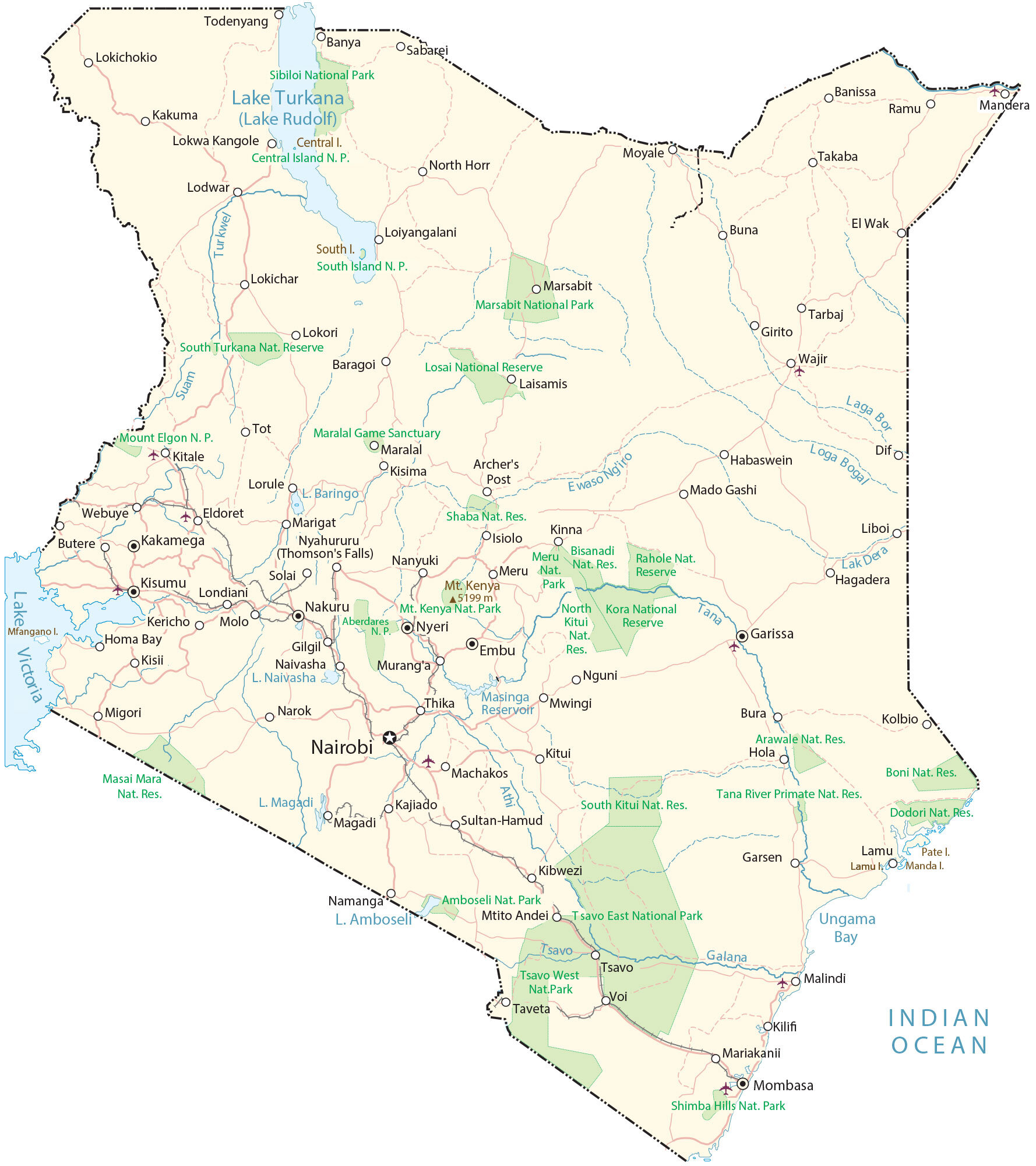 Map of Kenya - Cities and Parks - GIS Geography