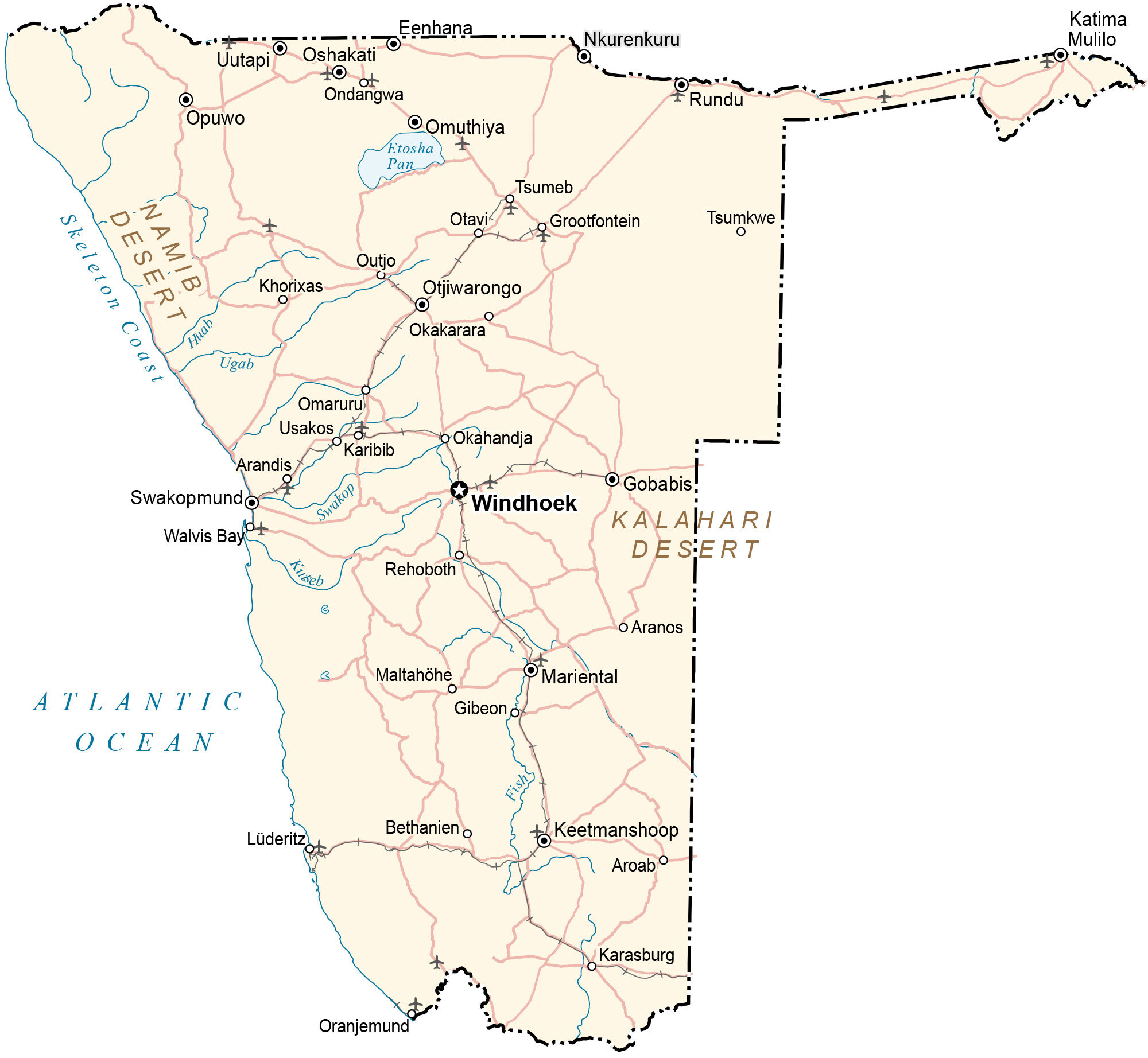 Namibia Map With Cities Large Detailed Map Of Namibia KDMW Namibia Map With Cities Large Detailed Map Of Namibia KDMW