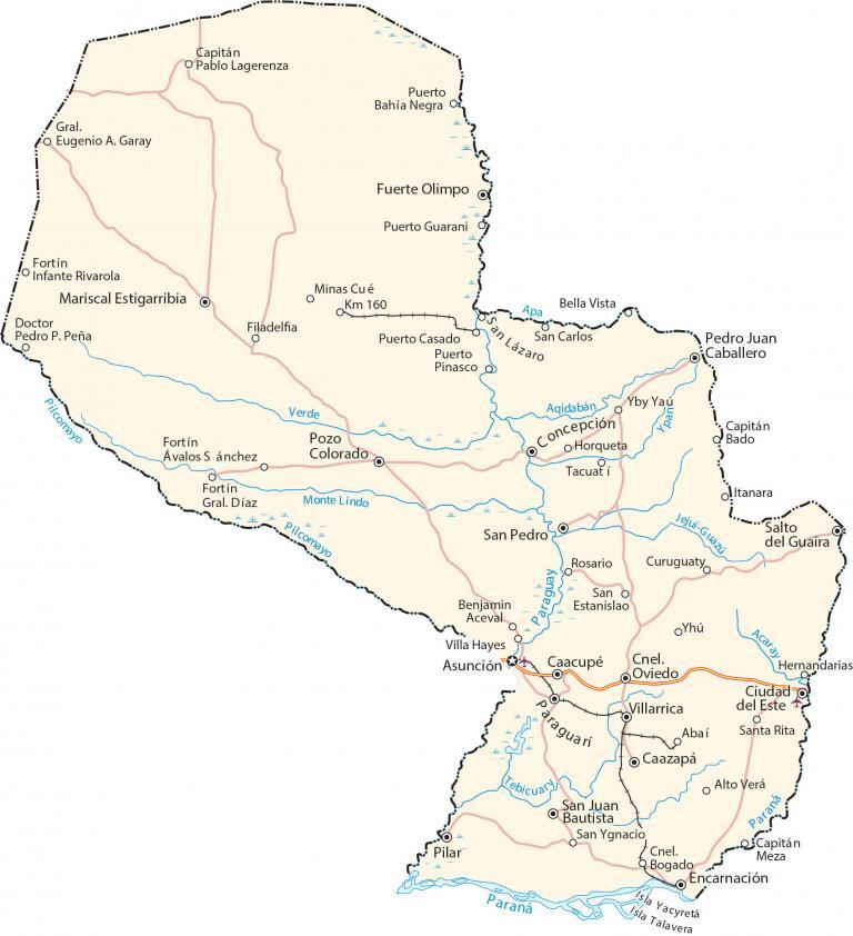 Map of Paraguay – Cities and Roads