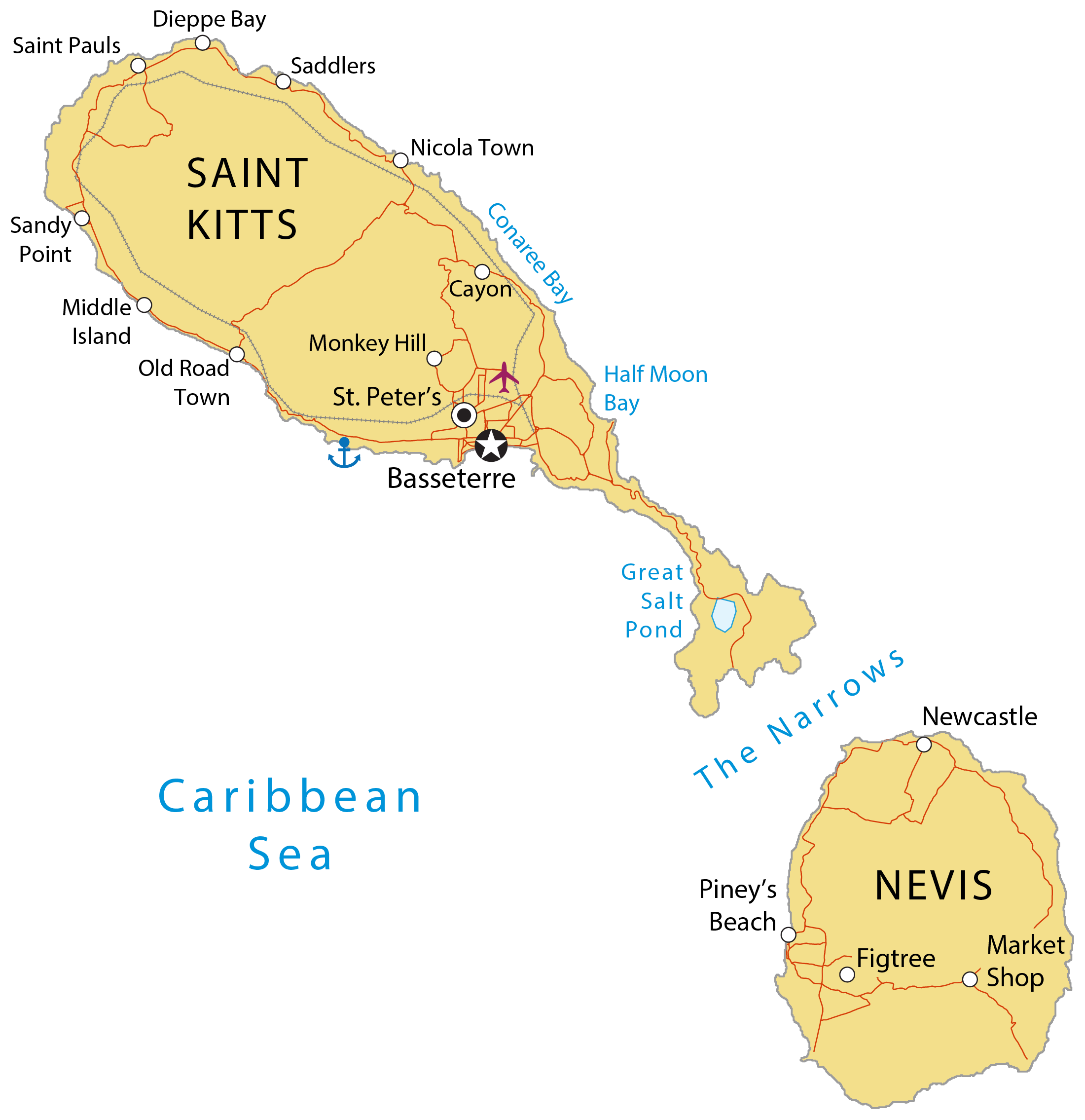 Saint Kitts and Nevis map - GIS Geography