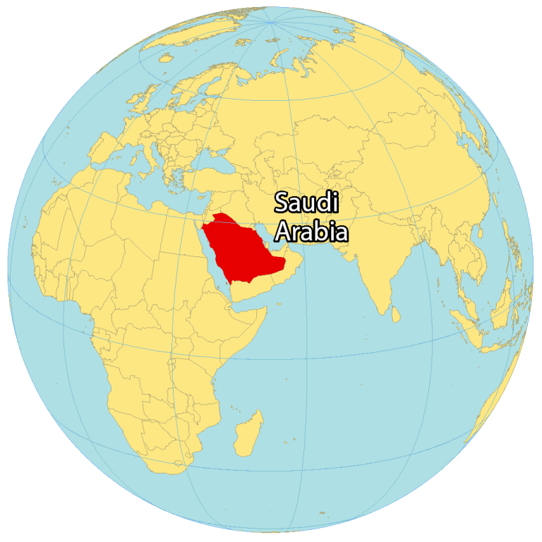 World Map With Saudi Arabia Highlighted