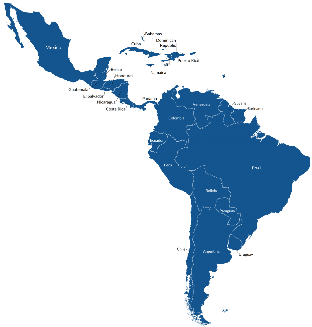 Latin America Physical Map Labeled