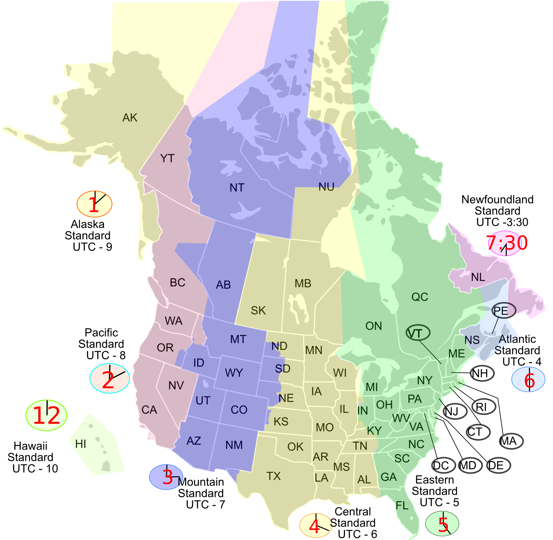 North America Map Time Zones