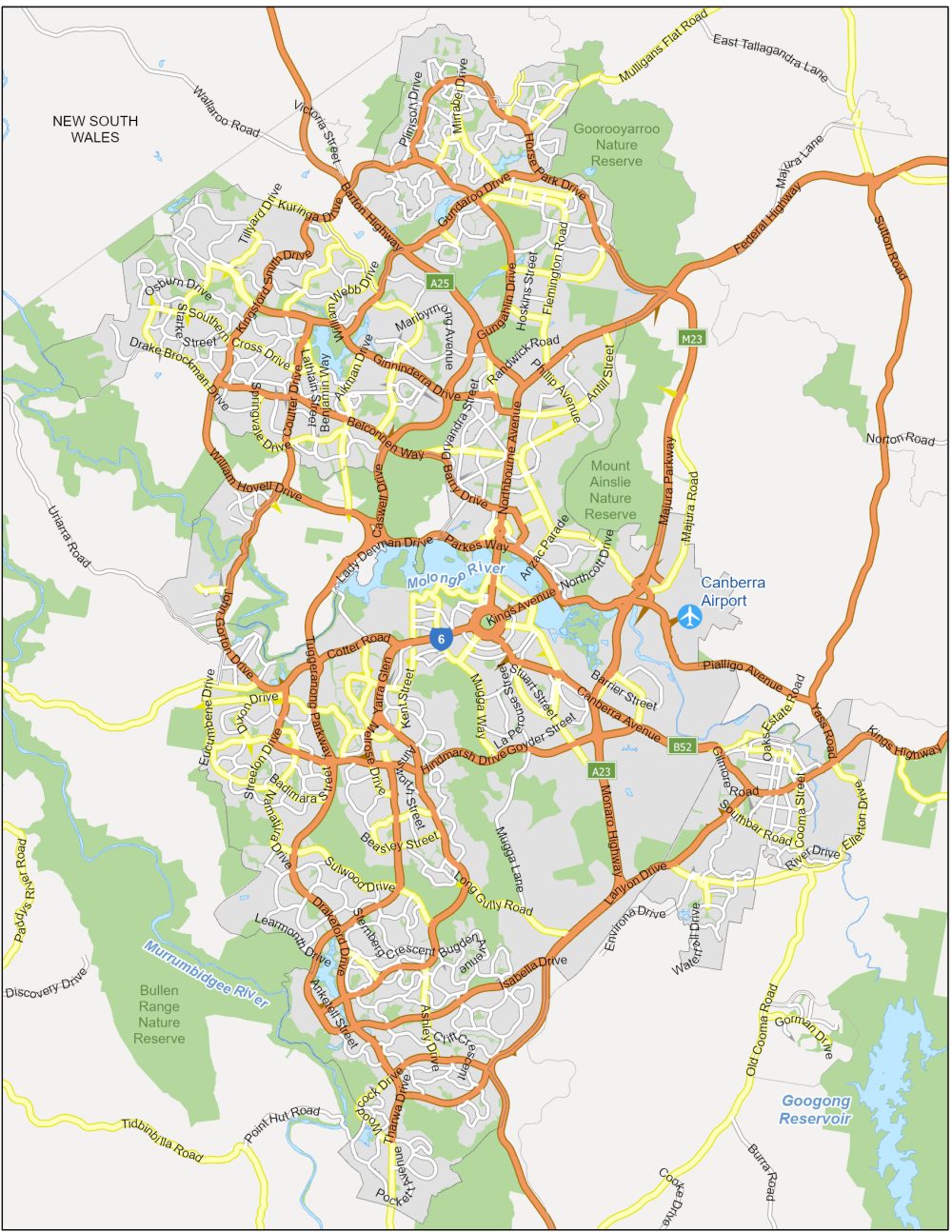 Canberra Road Map Australia