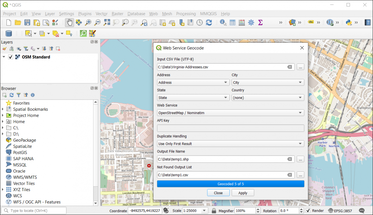 MMQGIS Geocoding