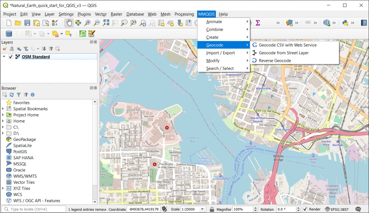 MMQGIS Geocoding Menu