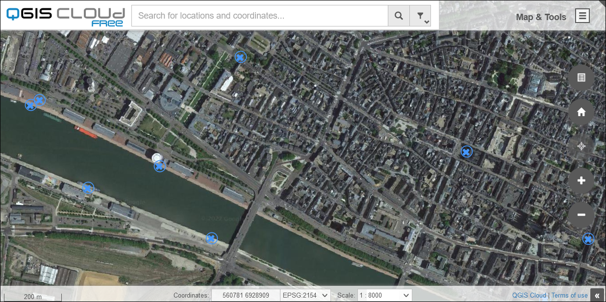 QGIS Cloud Free Web Map Aerial Imagery