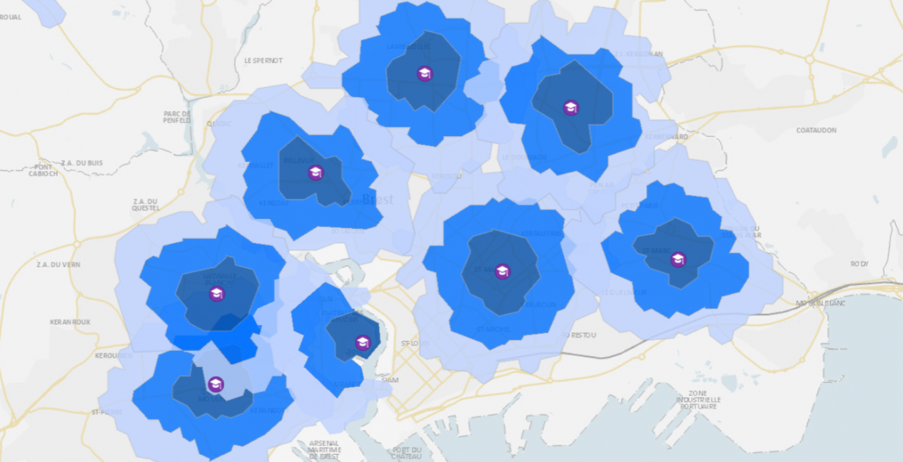 نقشه زمان رانندگی - نقشه Isochrone